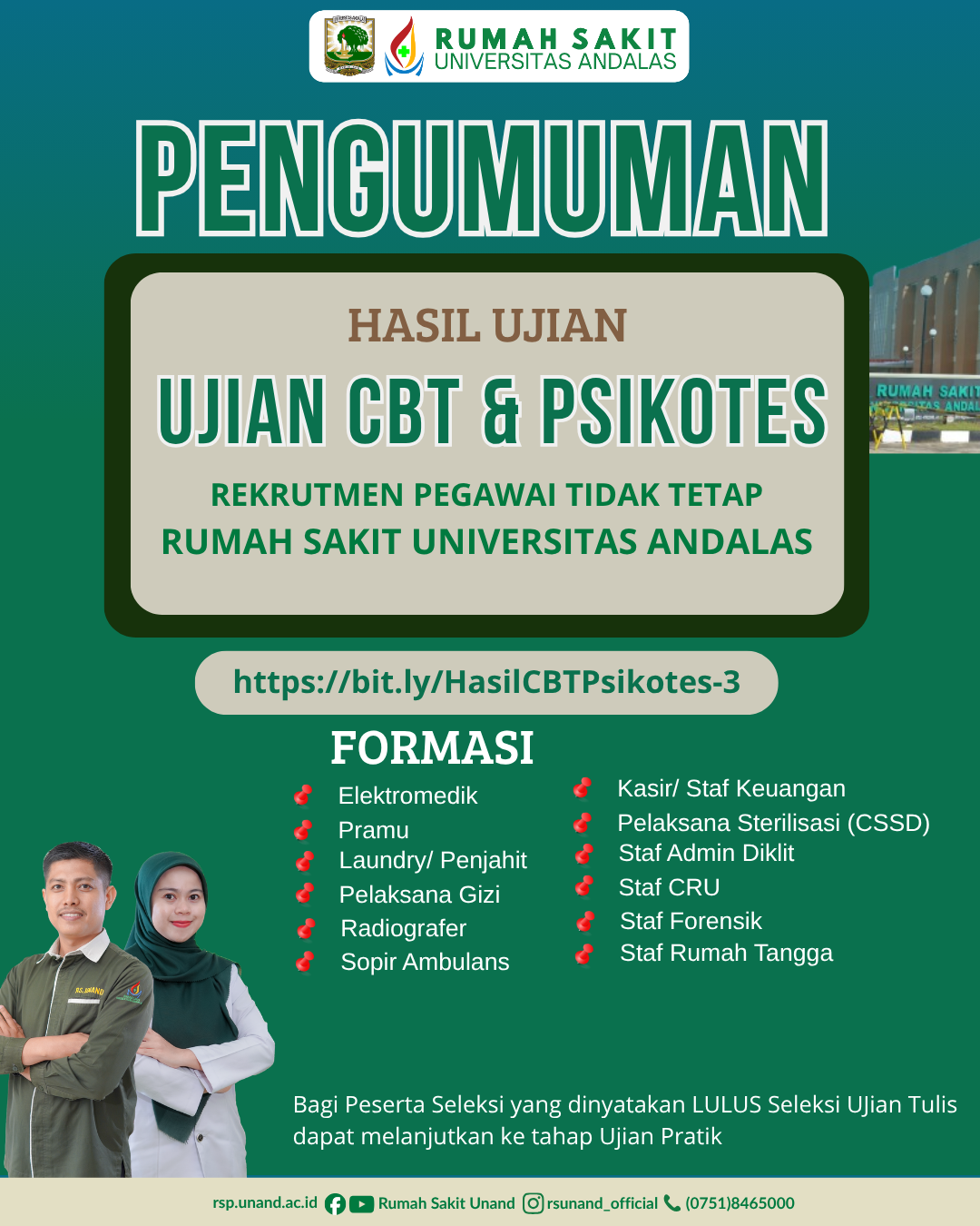 Pengumuman Hasil Ujian CBT-Psikotes Bag-3 PTT RS UNAND